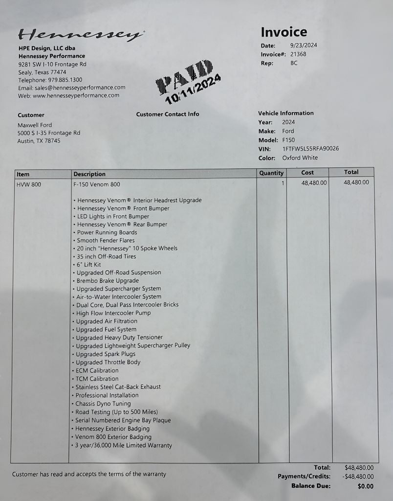 2024 Ford F-150 Lariat HENNESSEY VENOM 800 EDITION