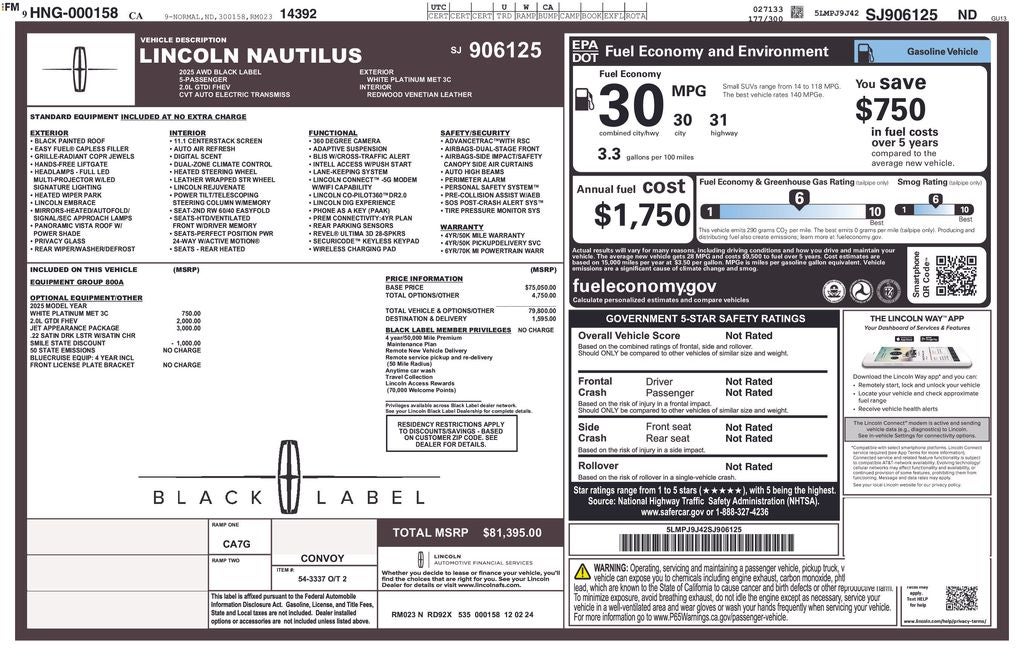 2025 Lincoln Nautilus Black Label