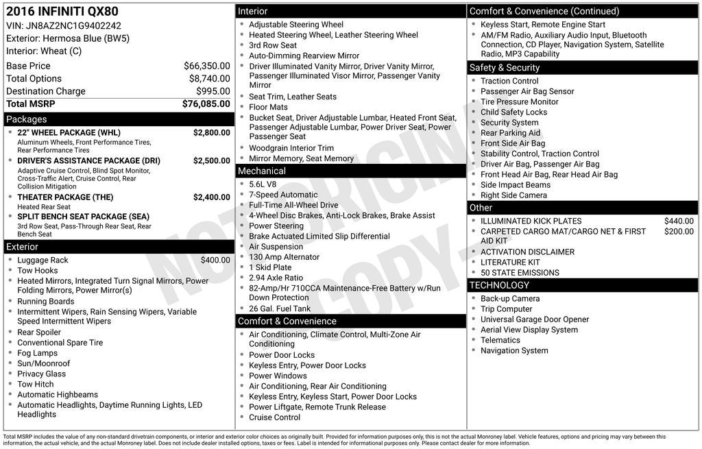 2016 INFINITI QX80 Base