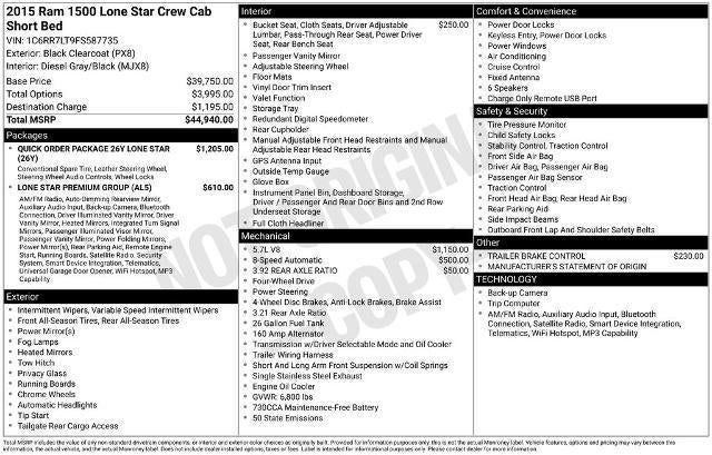 2015 RAM 1500 4WD Crew Cab 5.7 Ft Box Lone Star