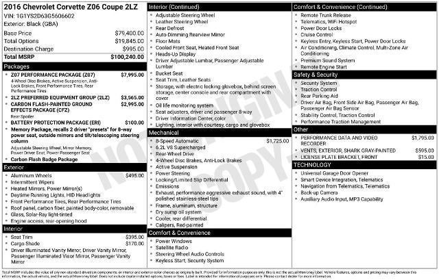 2016 Chevrolet Corvette Coupe Z06 2LZ