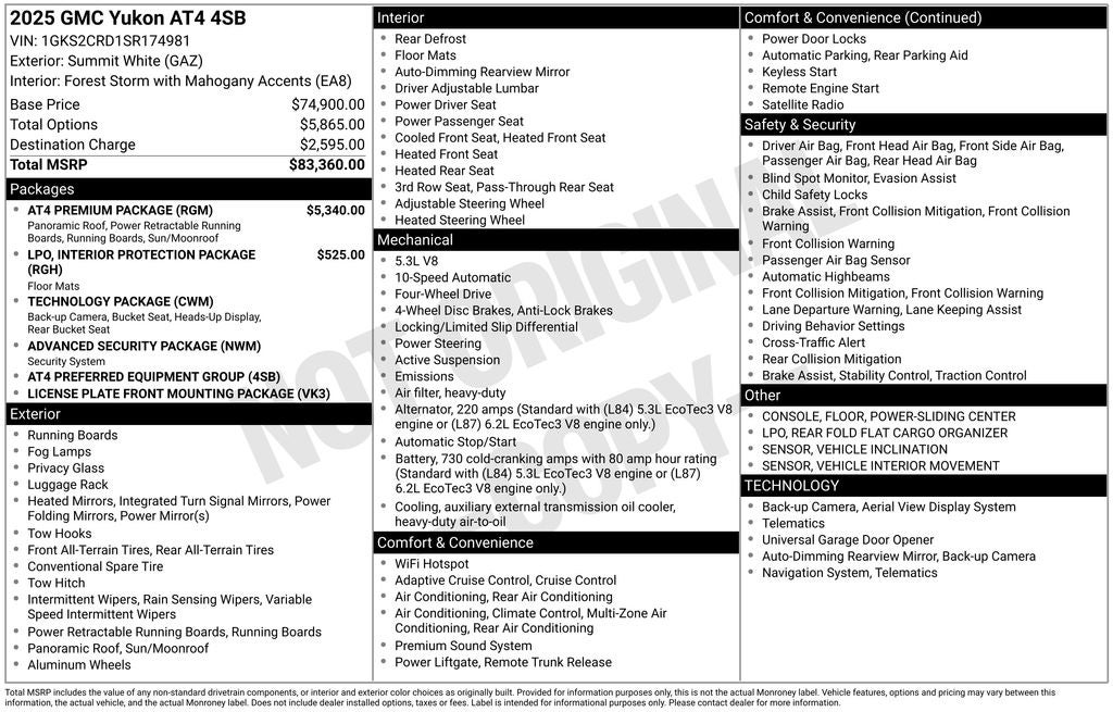 2025 GMC Yukon 4WD 4dr AT4