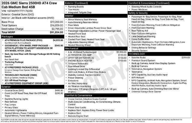 2026 GMC Sierra 2500 HD Crew Cab Standard Box 4-Wheel Drive AT4