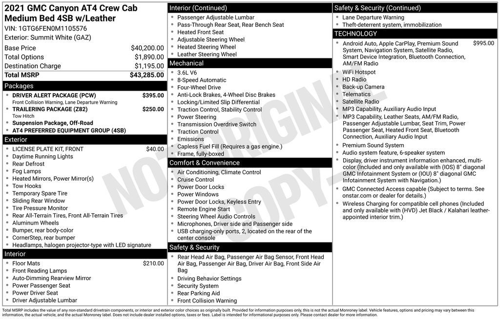 2021 GMC Canyon AT4 w/Leather