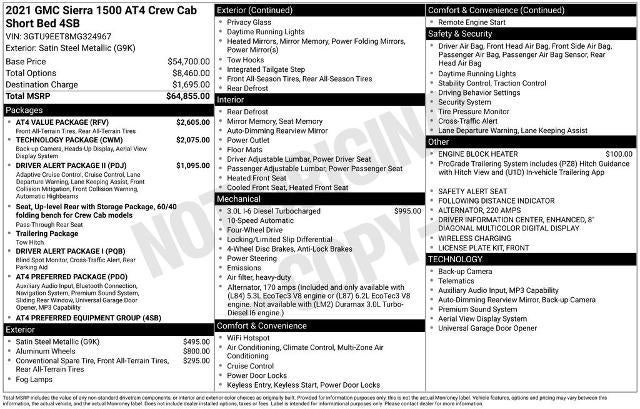 2021 GMC Sierra 1500 Crew Cab Short Box 4-Wheel Drive AT4