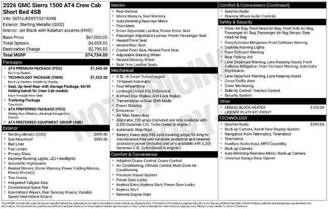 2026 GMC Sierra 1500 Crew Cab Short Box 4-Wheel Drive AT4