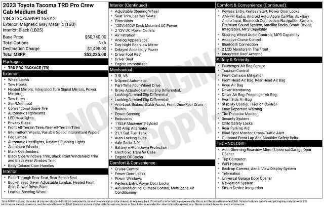 2023 Toyota Tacoma 4WD 4WD TRD Pro Double Cab 5' Bed V6 AT (Natl)