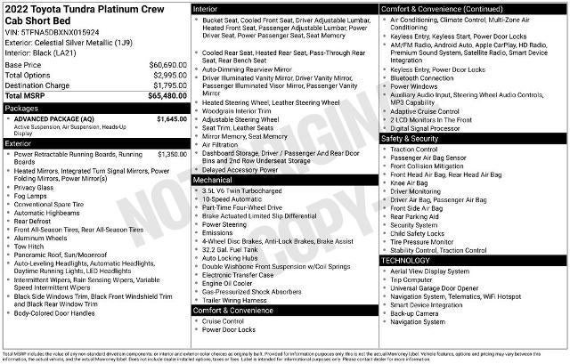 2022 Toyota Tundra 4WD 4WD Platinum CrewMax 5.5' Bed (Natl)