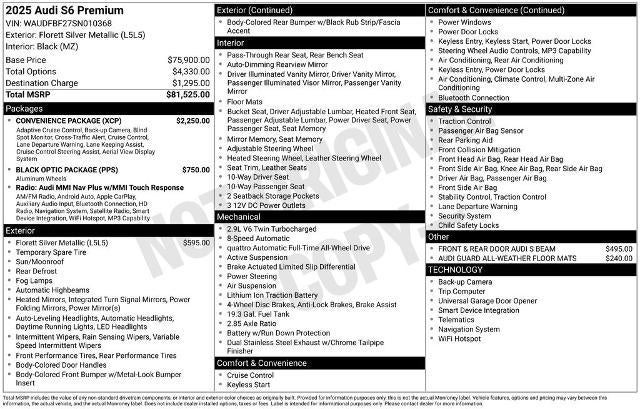 2025 Audi S6 Sedan 2.9 TFSI Premium